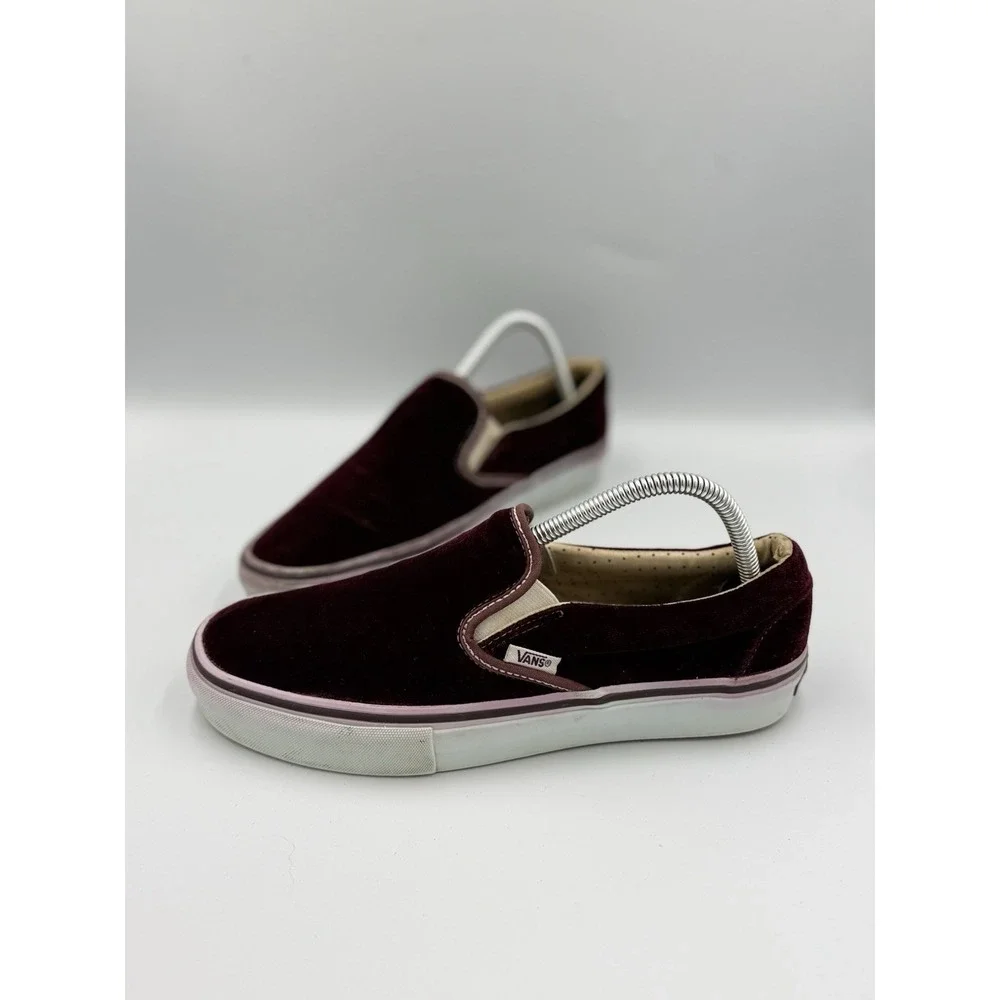 VANS Velvet Slip-On Shoes Women's 9 Men's 7.5 Burgundy Low Top Sneakers Casual